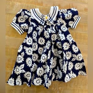 Unmarked vintage 1990s girls dress sailor floral navy blue
